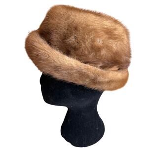 Vintage 60s Vincent de Coven Genuine Mink Fur Hat Blonde Brown